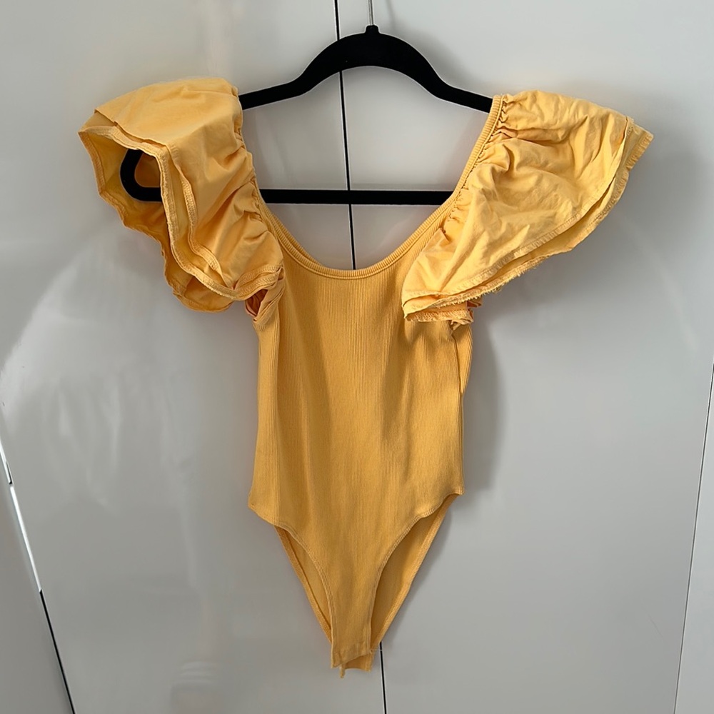 Zara Yellow Ruffled Bodysuit Top